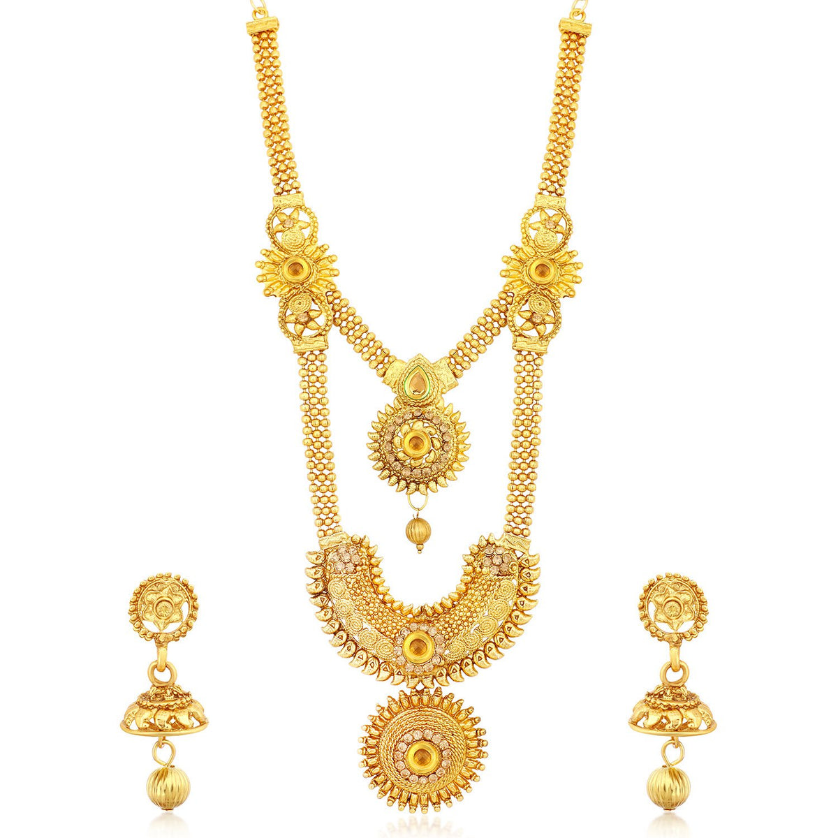 Sukkhi Marvellous Gold Plated Jalebi Long Haram Necklace Set for women ...